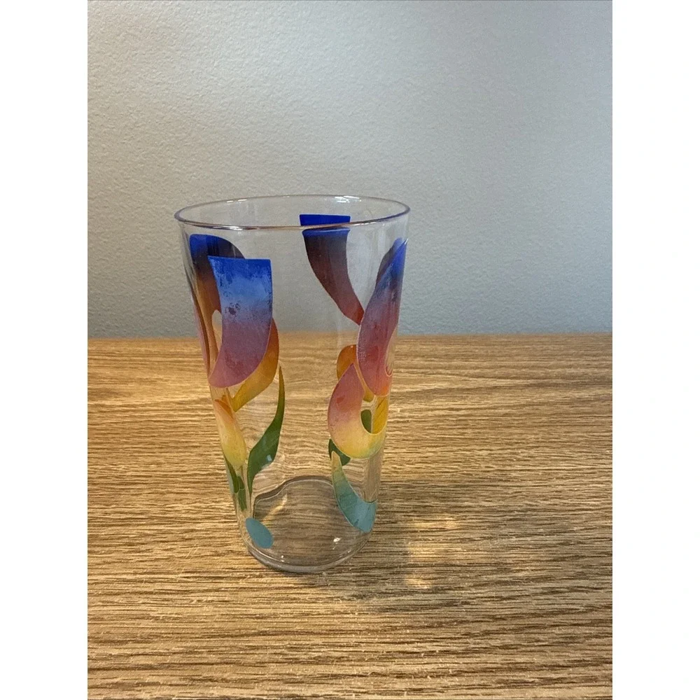 VTG MCM Kraft Cheese Glass Tumbler Geometric Design Blue‎ Red Green Faded (5)